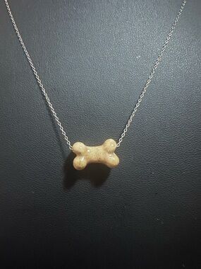 Tan Bone Pendant Necklace Handmade/Artisan in Sterling 925 Chain Lightweight